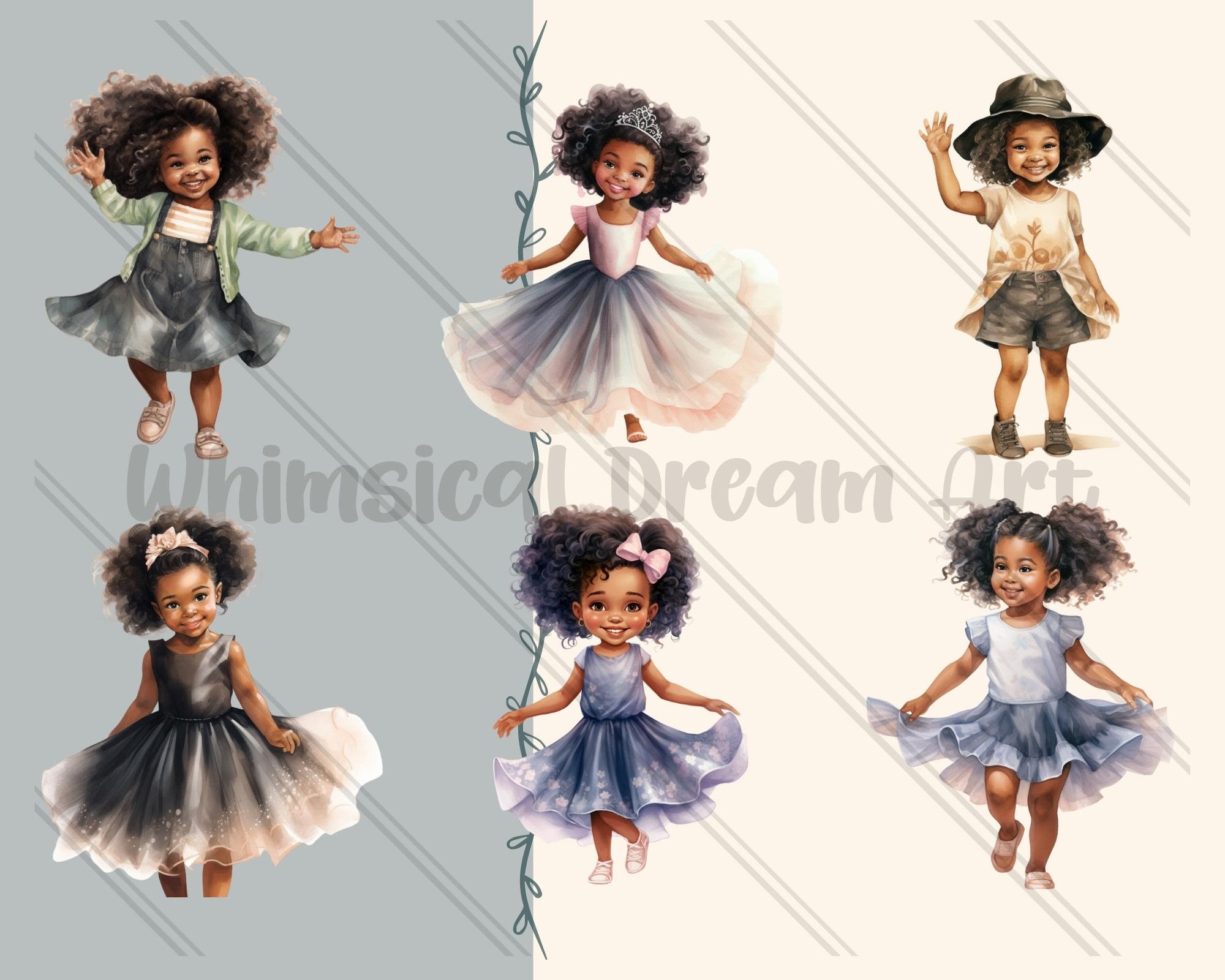 24 PNG Cute Black Girls Watercolor Bundle, Little Black Girl PNG ...