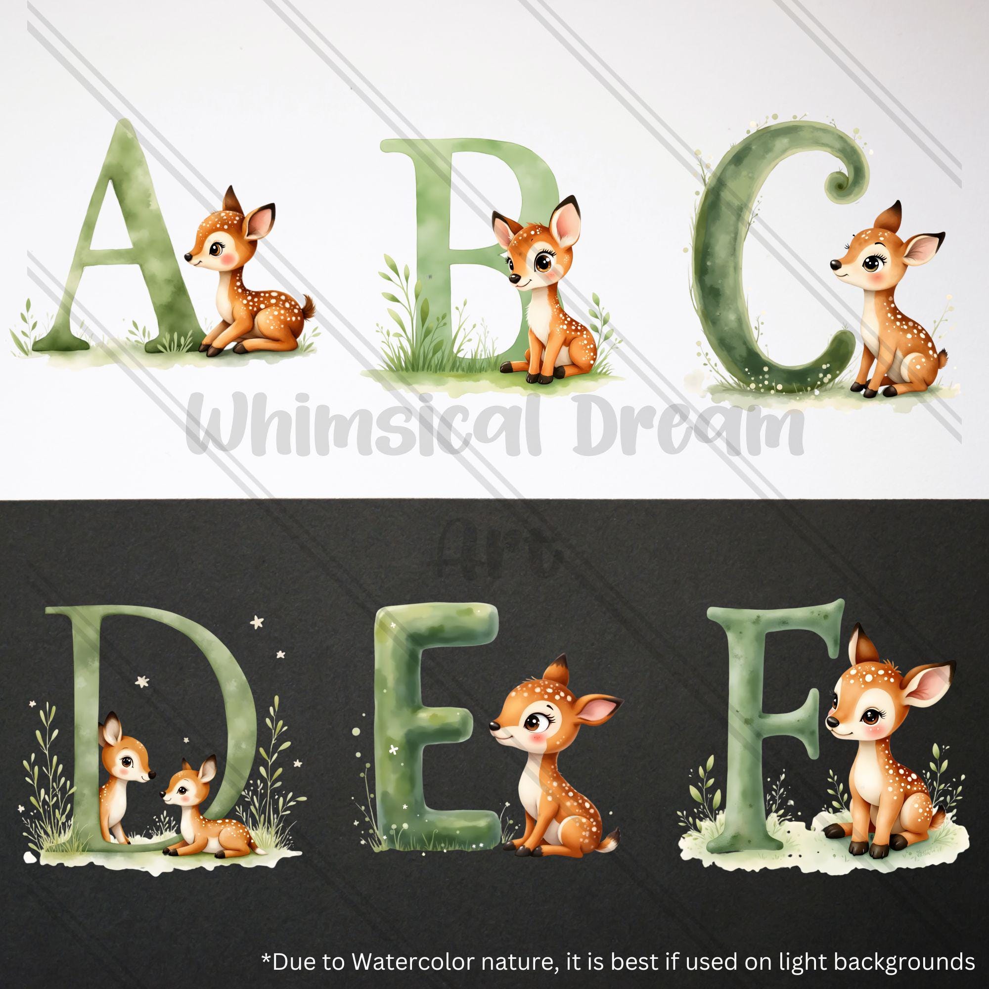 Sage Green Deer Nursery Alphabet PNG, Monogram Deer Sublimation, 26 ...