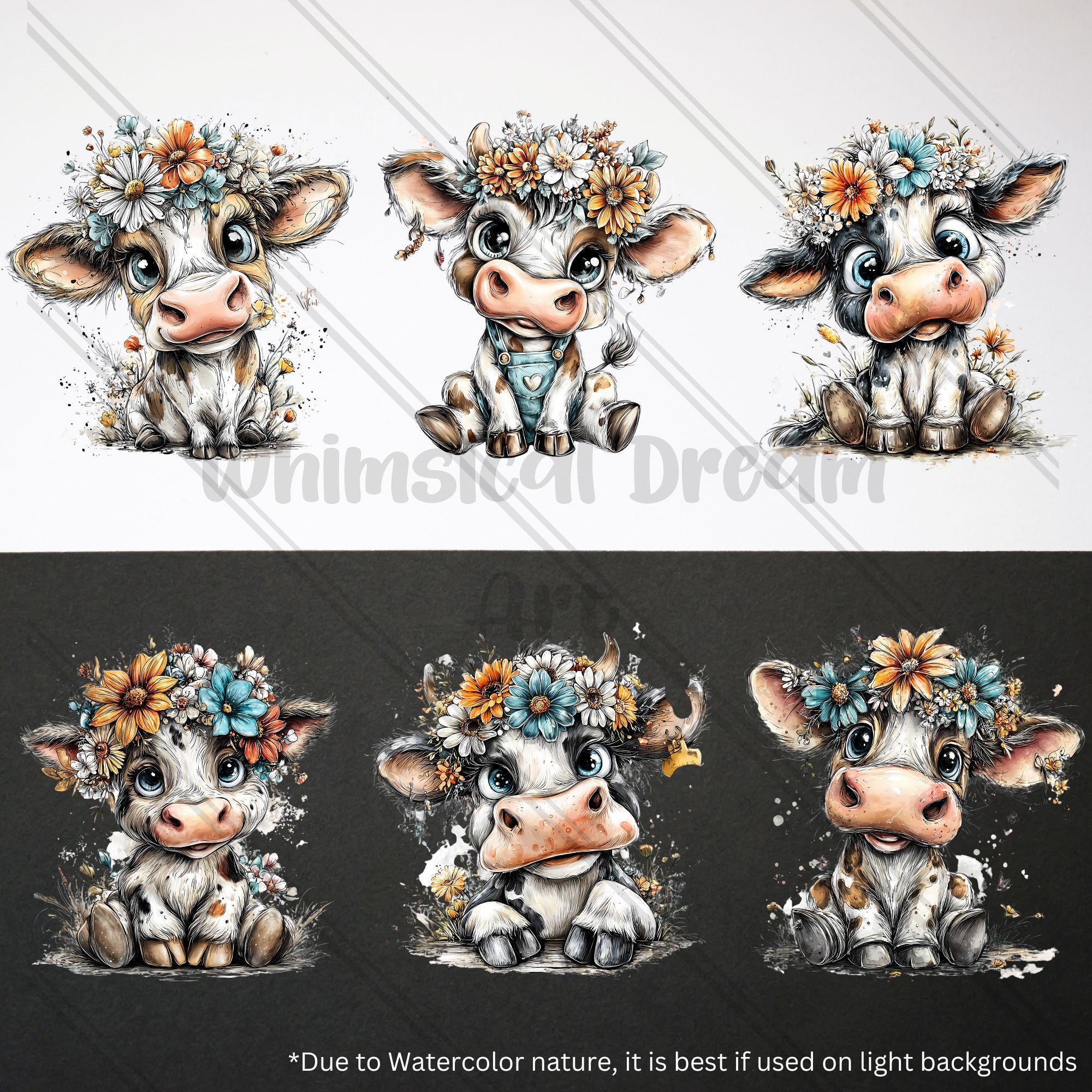 31 PNG Cow Clipart Floral Illustration, Watercolor Baby Farm Animal ...