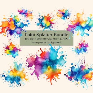 24 Paint splatter clipart, Watercolor Color Splash Clipart PNG Paint Splatter Clipart Alcohol Ink Clipart Abstract Clipart, Commercial Use