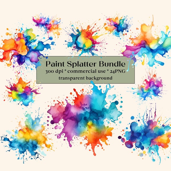 24 Paint splatter clipart, Watercolor Color Splash Clipart PNG Paint Splatter Clipart Alcohol Ink Clipart Abstract Clipart, Commercial Use