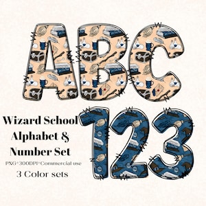 Tovenaarsschool clipart decoratieve letters voor commercieel gebruik Digitale kunst, alfabet doodle sublimatie, doe-het-zelf, scrapbooking, rommeljournaal