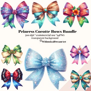 24 graziosi clipart acquerello con fiocco da principessa, pacchetto piccola principessa, cavallo PNG, castello delle fiabe, uso commerciale, bambina, rosa