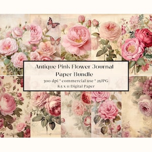 25 Pink Roses Junk Journal Pages, Vintage Roses Junk Journal Kit, Junk Journal Printable Paper, Digital Collage Sheet, Instant Download