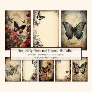 24 Mystische Schmetterling Junk Journal Seiten Dark Fantasy Kit Halloween Digital Printable, Distressed Hintergrund, Hexe Backdrop, Ephemera, Gothic