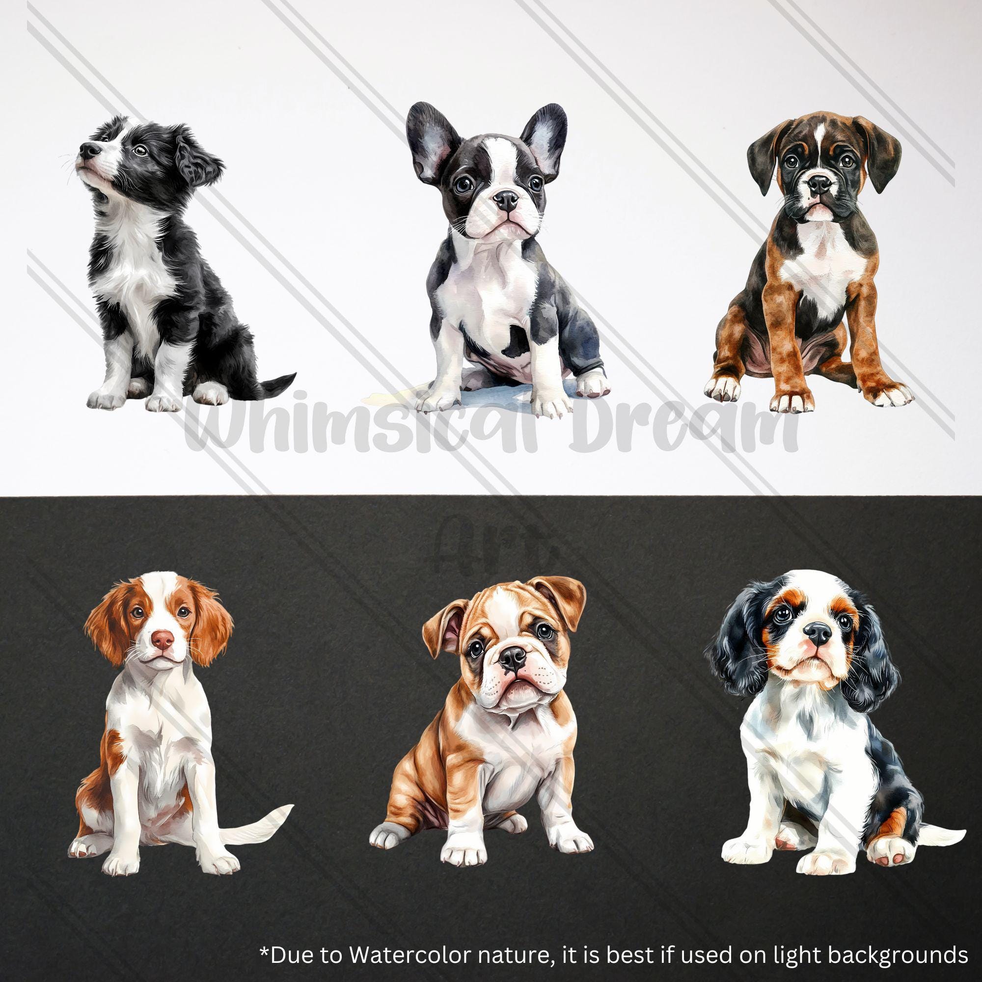 40 Watercolor Cute Puppies Clipart PNG Bundle, Baby Animal, Puppy Dog ...