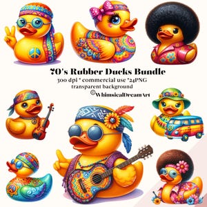 24 70s Rubber Duck, Baby Shower, Sweet Baby Animal Bundle, PNG File, Transparent Background, Digital Download, Junk Journal Nursery