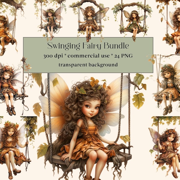 24 PNG Watercolor Fairy on Swing Clipart, Beautiful Garden Fairy Bundle, Watercolour Fantasy Downloads, Fairies, Green Faerie, Magic, Fae