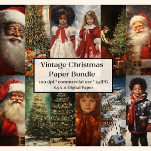 24 Vintage Christmas, Printable Enchanted Santa Claus Digital Paper, Background, Xmas Landscape Backdrop, Junk Journal, Christmas Trees