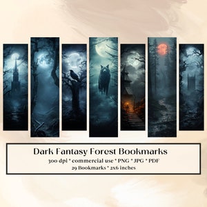 29 Dark Fantasy Forest Bookmark Designs, Printable Bookmarks digital download, Sublimate, print and cut, Bundle, Library, Magical Wolf Raven