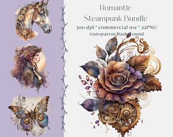 22 PNG Romantic Steampunk ClipArt, Watercolor Steampunk, Victorian Clipart Bundle, Fantasy Clipart, Commercial Use, Instant Digital Download