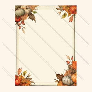 K&ouml;nnte beinhalten: Ein digitaler druckbarer Rahmen mit Herbstthema. Der Rahmen ist mit K&uuml;rbissen, Bl&auml;ttern und Beeren in Orange-, Rot- und Gr&uuml;nt&ouml;nen verziert. Der Rahmen ist perfekt, um Ihrem Zuhause einen Hauch von Herbst zu verleihen.