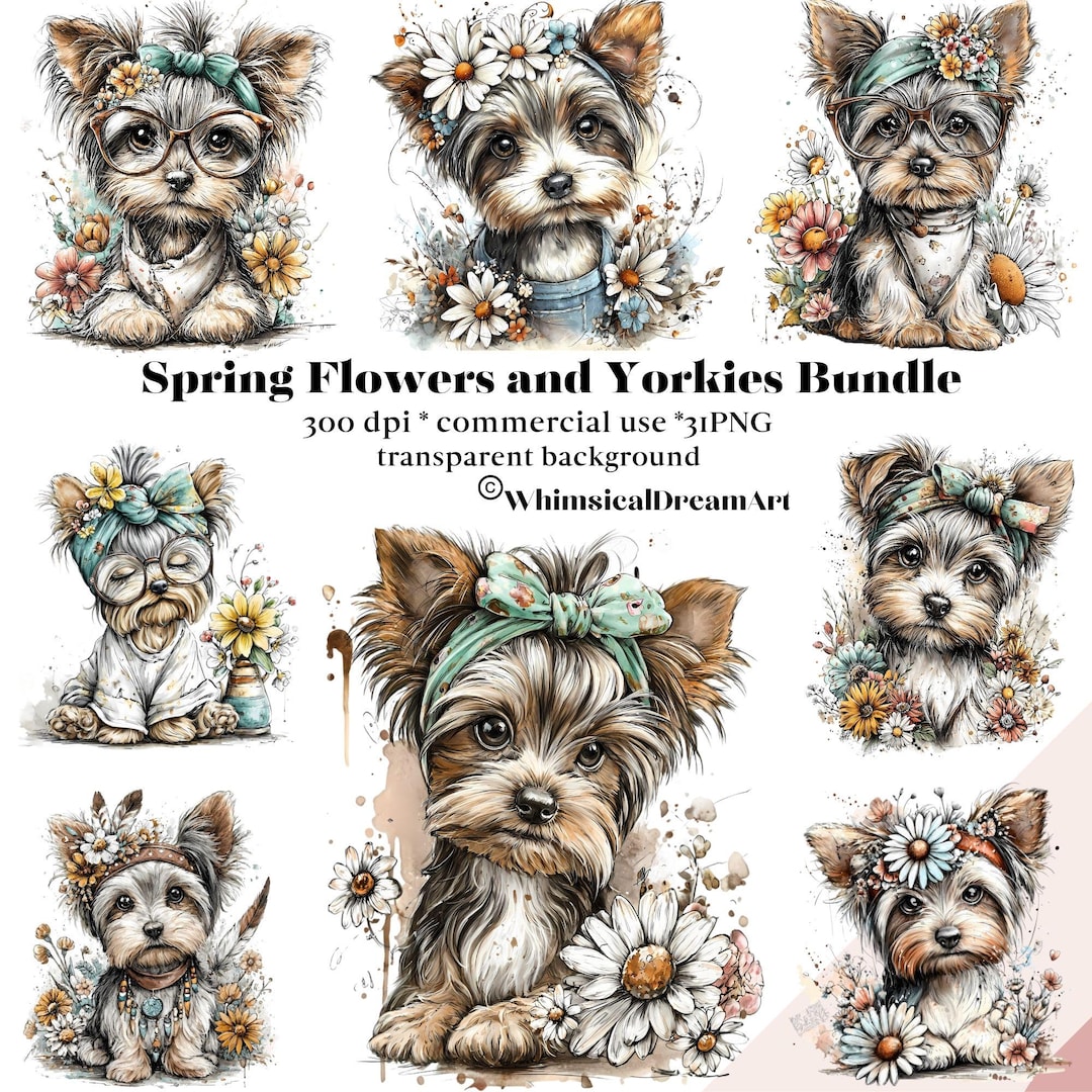 Yorkie Spring 31 Spring Yorkies Clipart, Scrapbooking, Junk Journal, Floral ...