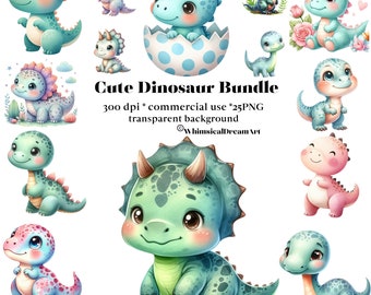 25 Watercolor Dinosaurs Clipart, Dino theme baby party printables, Cute Dinosaur Clip Art, Dino Party, Dino birthday party decor boy, T-Rex