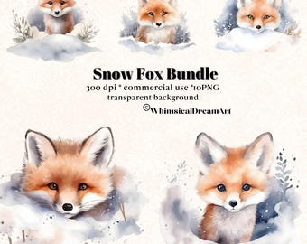 10 Baby Fox In Hole Clipart, Cute Winter Fox, Printable Watercolor clipart, High Quality JPGs, Digital download, Paper craft, junk journal