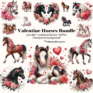 33 Valentinstag PNG Sammlung, Pferd Clipart-Set, Aquarell Pferd Sublimationsdesigns, Festlich, Urlaub, Western, Bauernhof Tiere, Bundle