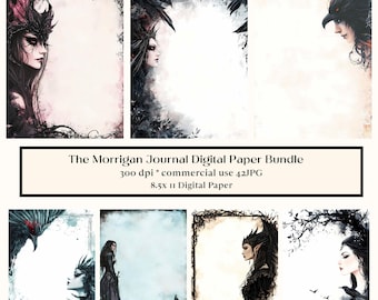 42 Papel digital Morrigan, Diosa Oscura Celestial, JPG Libro de las Sombras, Fondo de Grimorio, Diario basura, Hechizo celta, Brujería, Pagano
