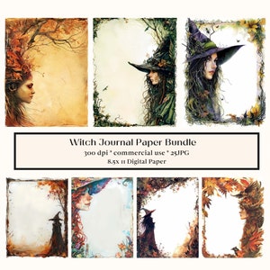 25 Witch Journal Digital Paper, Wicca background, Fantasy Collage Printable, Digital Pagan Kit, Green Witch Junk Journal Paper, Nature Magic