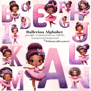 Bailarina Clipart Letras Decorativas, Conjunto de Alfabeto en Mayúsculas, Clipart Png Sublimación Personalizar Tarjetas Tazas de Arte Invitaciones para Niños, Monograma