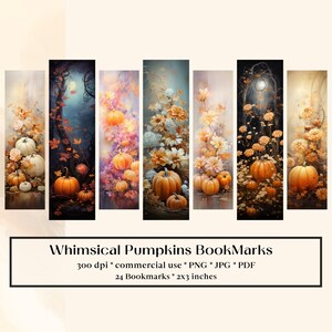 24 wunderliche Kürbisse Lesezeichen Designs, Druckbare digitaler Download, Sublimieren, Drucken und Schneiden, Bündeln, Feenwald, Magisch, Blumen, Herbst