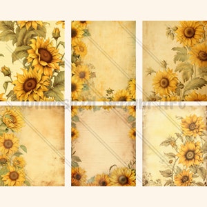 24 Sunflower Digital Paper, Printable Vintage Floral Digital Paper ...