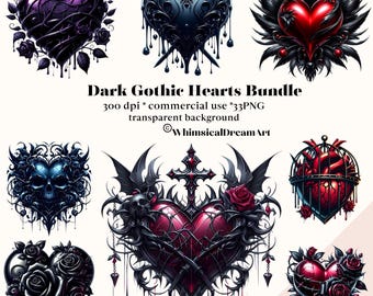 33 Gothic Heart Clipart, Dark Romance, Gothic Clip Art, Dark heart, love clipart for Valentine's Day card, Dark Valentine Hearts