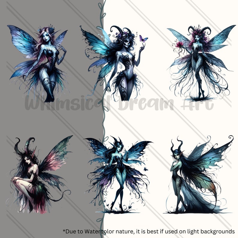 32 Watercolor Gothic Fairy Clipart, Beautiful Fairies Bundle ...