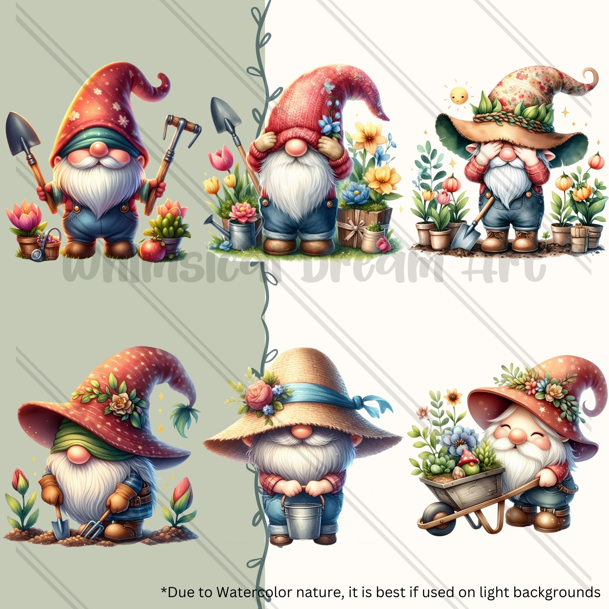 24 Garden Gnomes PNG Bundle Collection, Garden Clipart, Spring Gnome ...