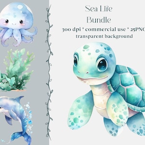 25 Ozean Cliparts, Aquarell Fische unter dem Meer, Wale Clipart, Meerestiere png Clipart, Meerestiere, Geburtstagsparty, Delfine Clipart