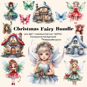 26 Aquarell Weihnachtsfee Clipart, Feengarten Bundle, Märchen Weihnachten ClipArt, Winter Urlaub Grafik png, Xmas Noel Sublimation