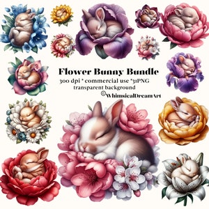 31 Baby Bunnies & Blumen Clipart, Kinderzimmer Frühling, Kinder, Gänseblümchen, Wildblumen, Ostern, süßer Frühling Kaninchen, Blumen, Babyparty