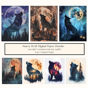 24 Starry Wolf Junk Journal Printable Pages, Printable Junk Journal Pages, Forest Wolves Junk Journal Kit, Instant Download, Ephemera, Diary