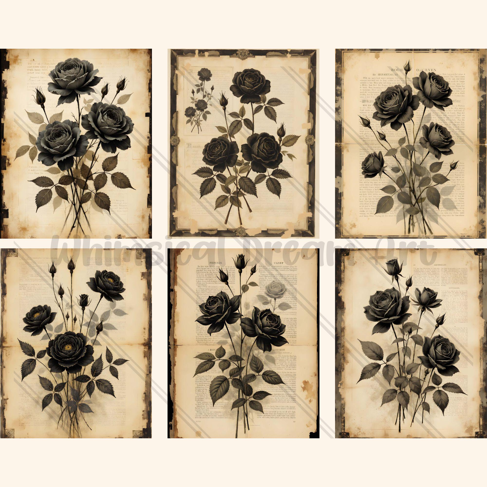 25 Black Roses Junk Journal Pages, Digital Scrapbook Paper Kit, Gothic ...