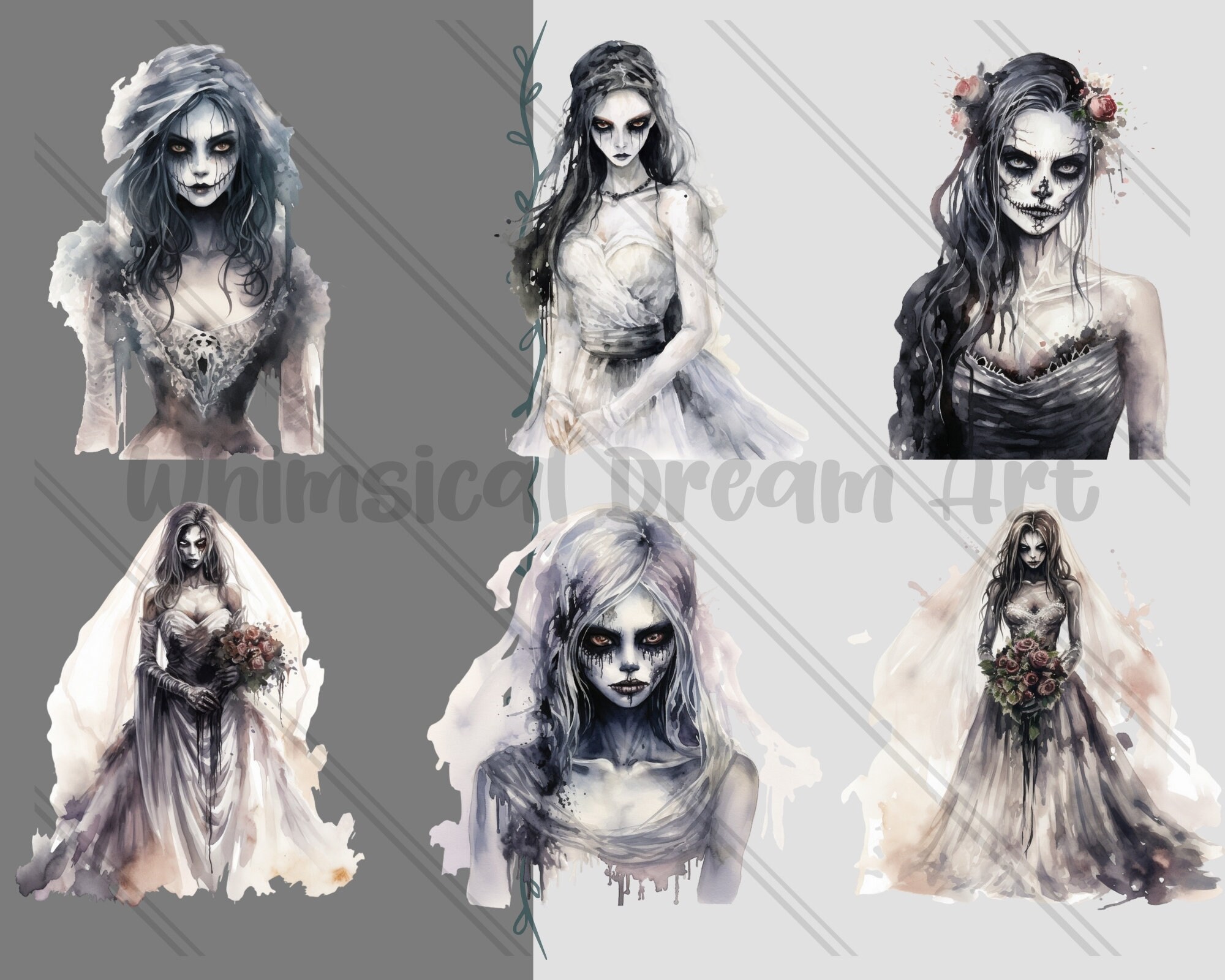 24 Watercolour Ghost Bride Clipart Images, Spooky Clipart, Digital ...