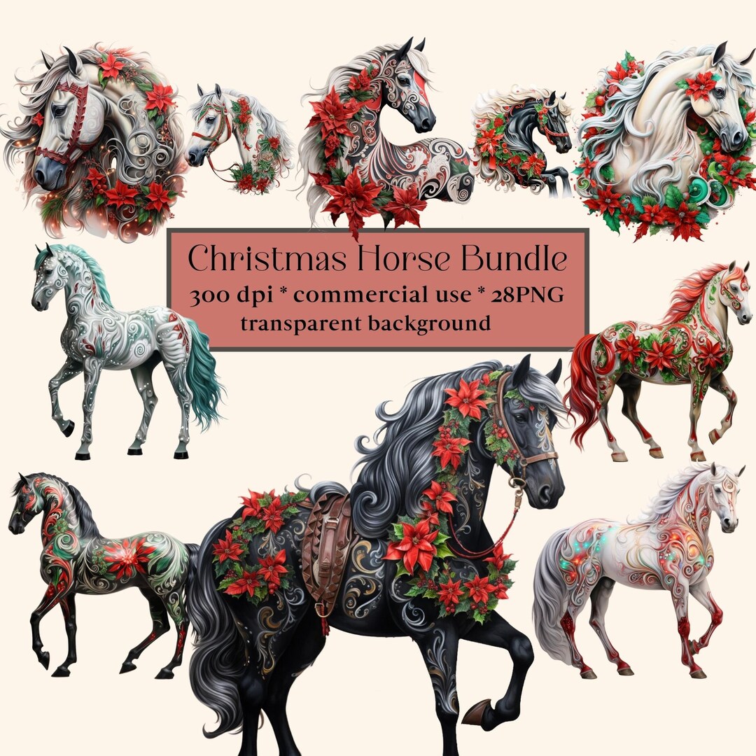 28 Christmas Horse PNG Collection, Horse Clipart Set, Watercolor Horse ...