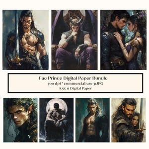 31 Fae Prince Digital Paper, Dark Fantasy Romance, JPG für Buch der Schatten, Buchliebhaber, Junk Journal, magisch, Hintergrund, gutaussehend