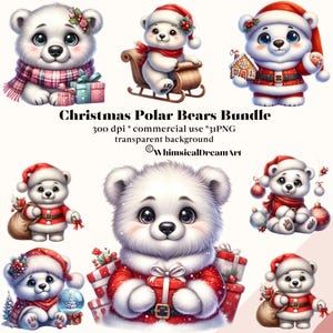 31 niedliches Eisbär-Clipart-Set, Weihnachtsbären-Ornamente, Bär mit Weihnachtsmütze, Weihnachtscliparts, Weihnachtskarten, Sublimationsdesign PNG