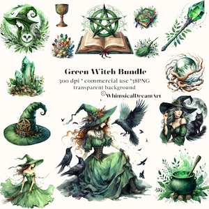 38 PNG aquarelle sorcière verte Clipart, élément terre sorcière sorcellerie PNG, magie de la nature, grimoire, grimoire, païen, téléchargement numérique, baguette
