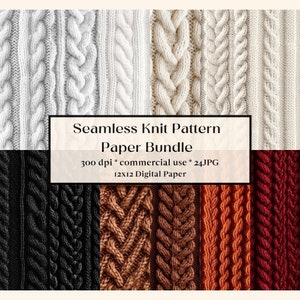 24 nahtlose Stricktextur Junk Journal Papier, Strickpapier druckbare digitale Papiere Scrapbooking Boho braun nahtlose Muster wiederholbares Papier