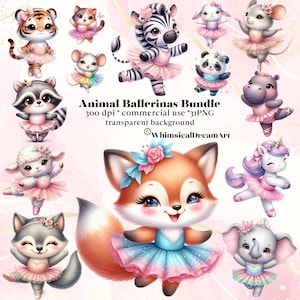 31 Watercolor Ballerina Animals Clipart, Pink Swan Lake, Watercolor Ballerina, Cute ballet, Ballerina PNG, Swan PNG, Baby, Commercial Use
