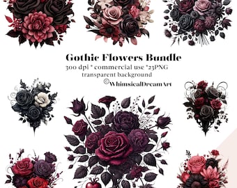 23 Aquarell Gothic Blumen Clipart, Magische Gothic Blumen Clip Art, Dark Fairytale Fantasy PNG Digitales Bild Downloads, Gothic Rosen, Lilie
