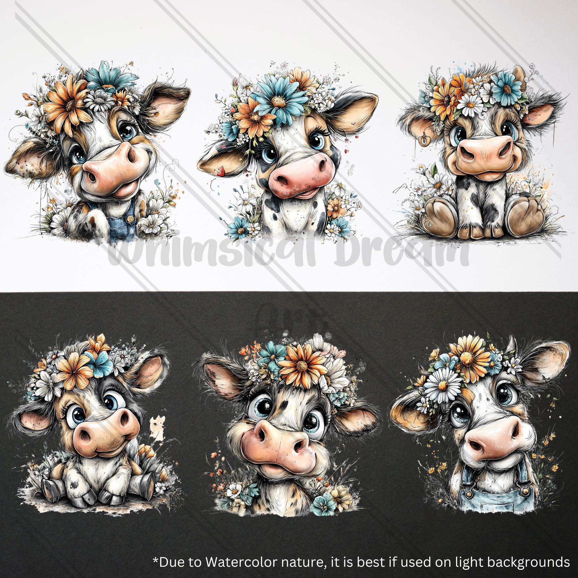 31 PNG Cow Clipart Floral Illustration, Watercolor Baby Farm Animal ...