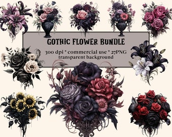 27 Magische Gothische Blumen Clipart, Magische Gothische Blumen Clip Art, Dunkel Märchen Fantasy PNG Digitales Bild Downloads, Gothic Rosen, Lilie