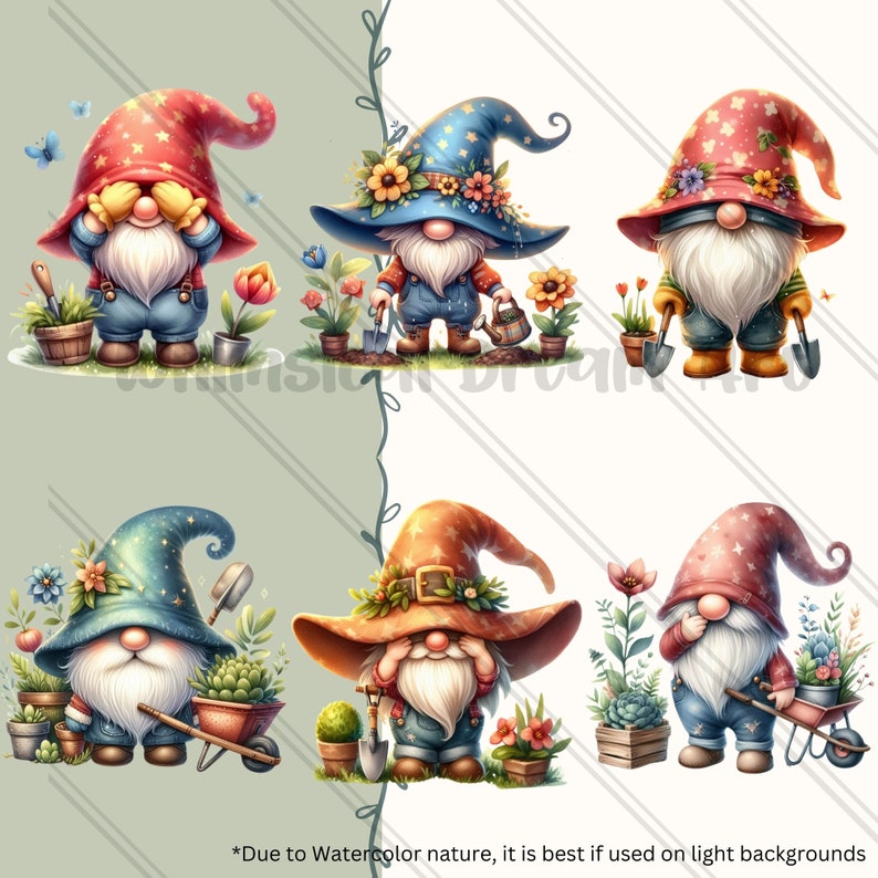 24 Garden Gnomes PNG Bundle Collection, Garden Clipart, Spring Gnome ...
