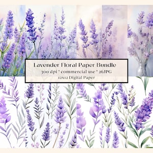26 Papier journal floral lavande aquarelle, papier scrapbook pastel lavande abstraite, papier numérique sans couture, JPG, feuille de collage violet