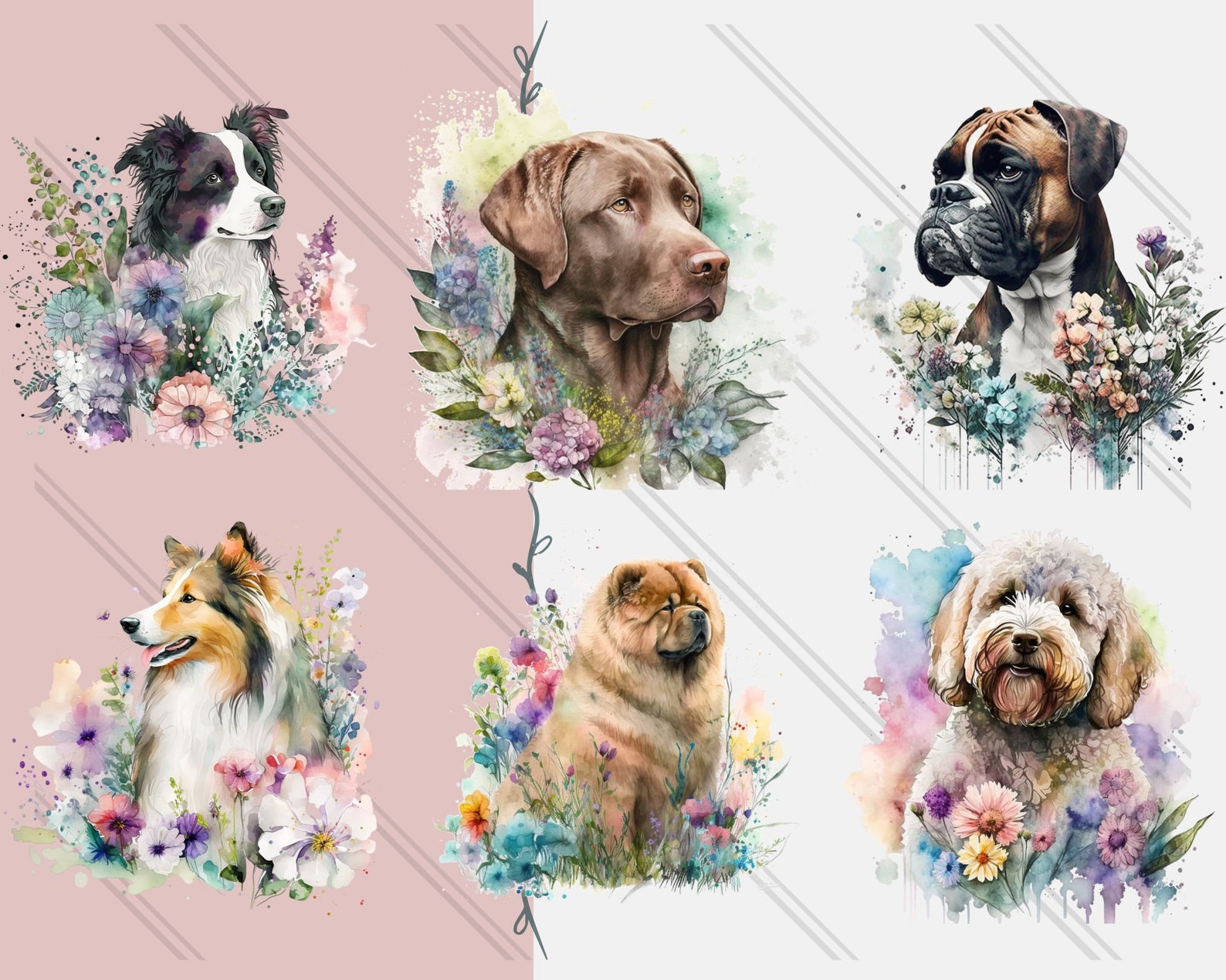 21 Watercolor Dog Clipart Set ,dog PNG Bundle , Floral Dog, Watercolor ...