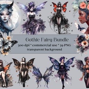 39 PNG Aquarelle Fée Gothique Clipart | Belles fées Clipart Bundle | Aquarelle Fées Clipart | Fées PNG | Fée sombre | la magie