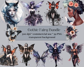 39 PNG Watercolor Gothic Fairy Clipart | Beautiful Fairies Clipart Bundle | Watercolour Fairies Clipart | Fairies PNG | Dark Faerie | Magic