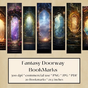 20 Fantasy Tür Lesezeichen Designs, druckbare Lesezeichen digitaler Download, Sublimieren, Drucken und Schneiden, Lesezeichen Bündel, Feenwald, Magisch