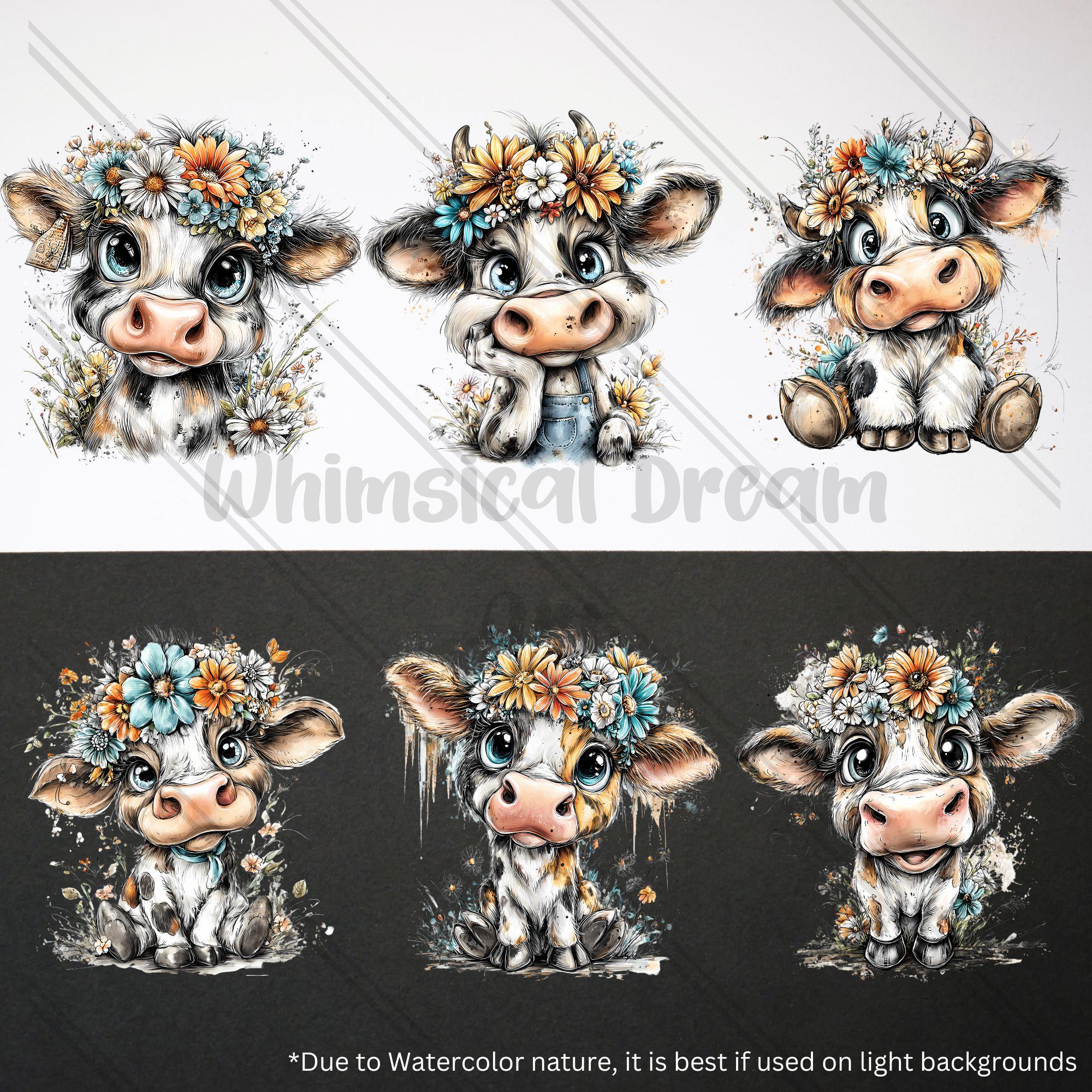 31 PNG Cow Clipart Floral Illustration, Watercolor Baby Farm Animal ...
